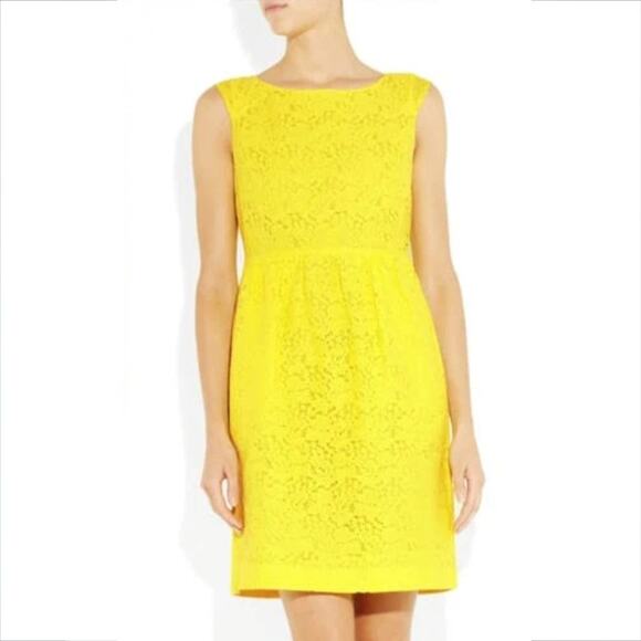 J Crew Yellow Lace Sheath Dress 0 Cotton Ladylike Mod Retro Career Summer - Picture 1 of 12